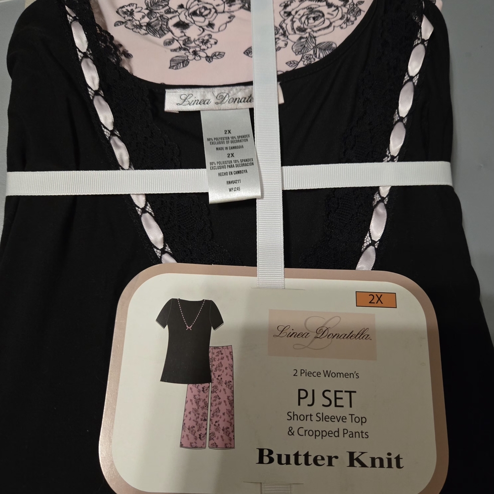 Linea Donatella Black and Pink Lace Pajama Set